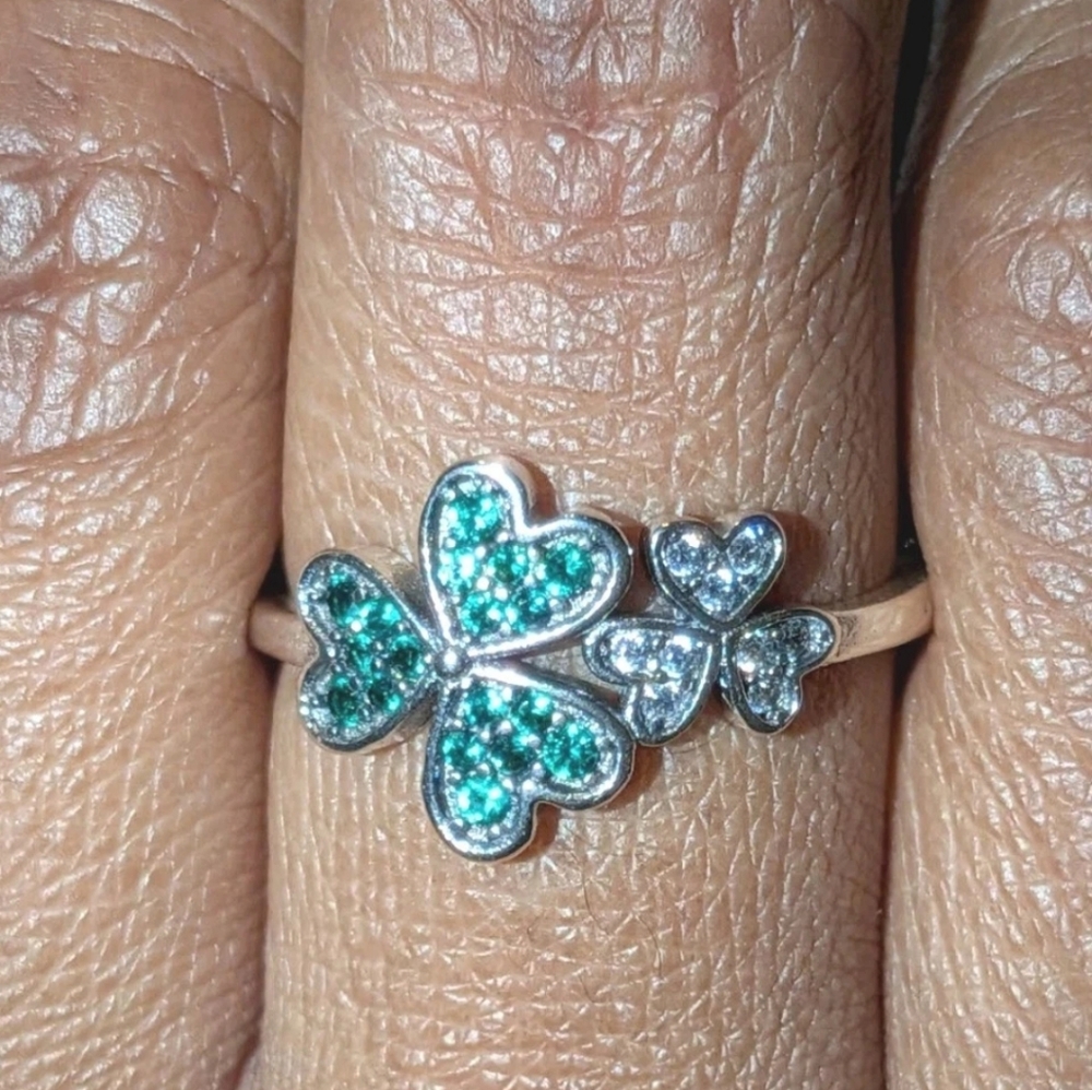 St Patrick Shamrock Irish Green CZ Flower Lucky Clover Ring 925 Sterling Silver
